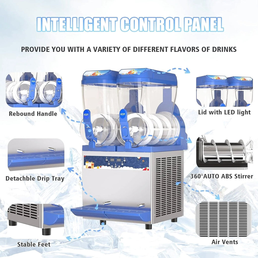 AnyDoor Commercial Slushy Machine, 30L, 1000W, Stainless Steel, Blue - 300-X