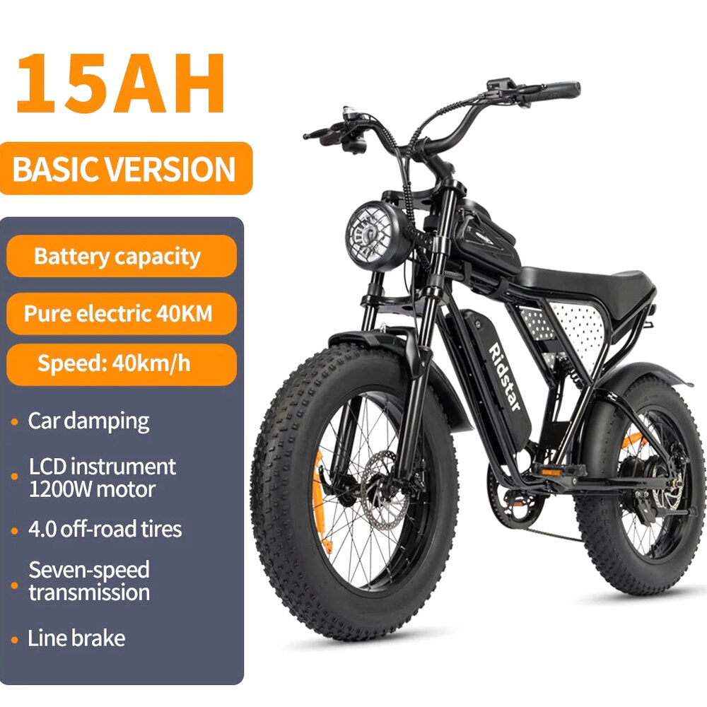 1500W Electric Mountain Bike 48V 20Ah, 20 inch Fat Tires, Shimano 7-Speed, Full Suspension - q20-1500w