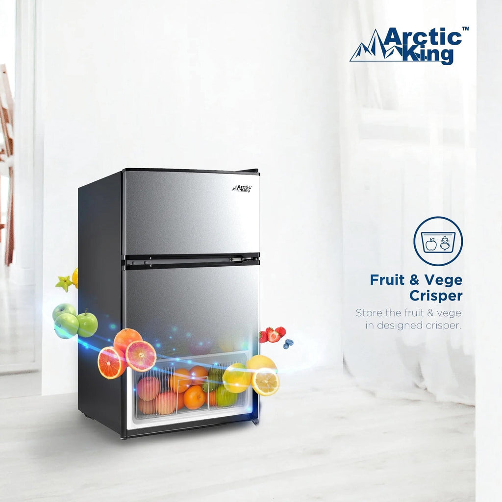 Arctic King Two-Door Mini Fridge With Freezer, 3.2 Cu. Ft., Stainless Steel