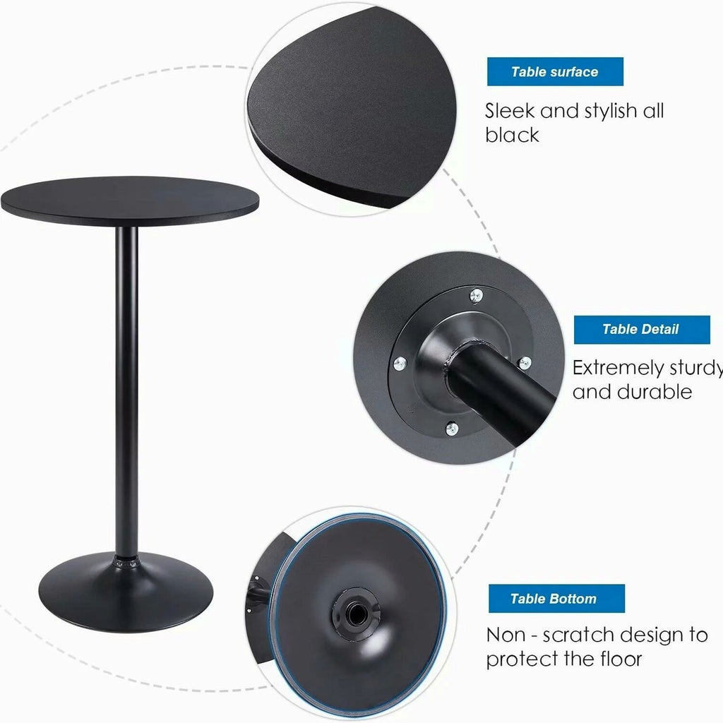 Round Bar-Height Bistro Pub Table With Metal Base And MDF Top, 23.8 x 23.8 x 39.5 Inch