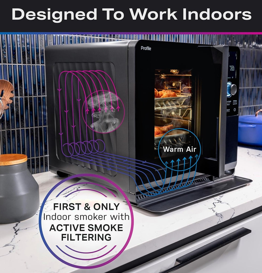 GE Profile Smart Indoor Pellet Smoker With Active Smoke Filtration, 5 Smoke Settings, WiFi Connected - Black