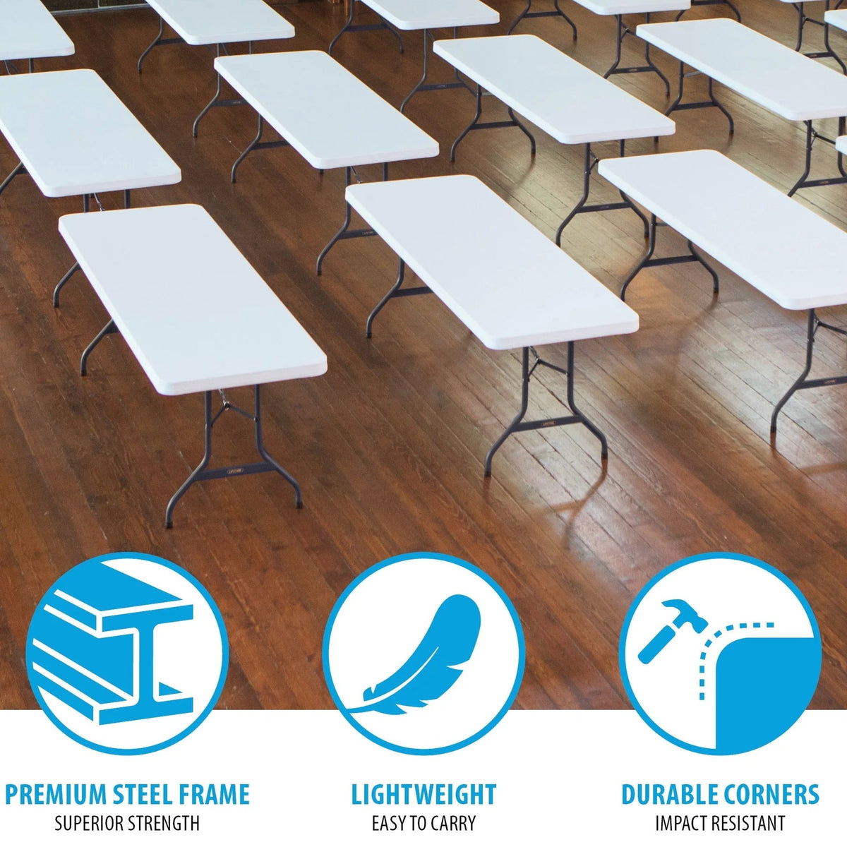 Lifetime 4 8-Foot Rectangle Folding Tables And 32 Chairs Set, White Granite - 80147