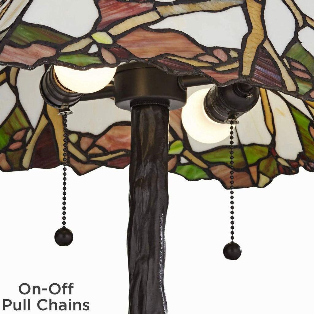 Robert Louis Tiffany Table Lamp 26 inch High Dark Bronze Cherry Blossom Stained Art Glass Shade