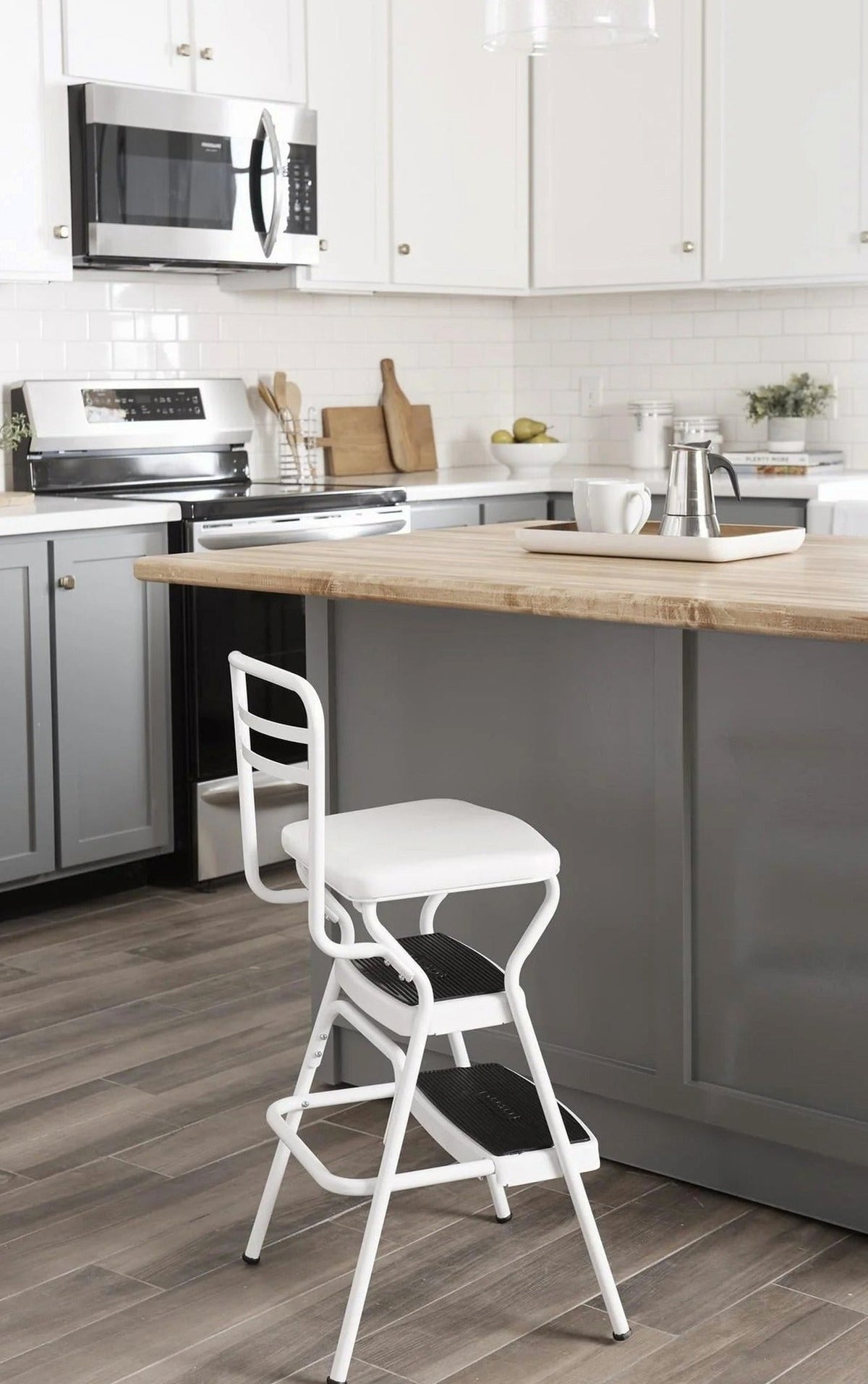 COSCO Stylaire Retro Chair And Step Stool With Flip-Up Seat - White, One Pack