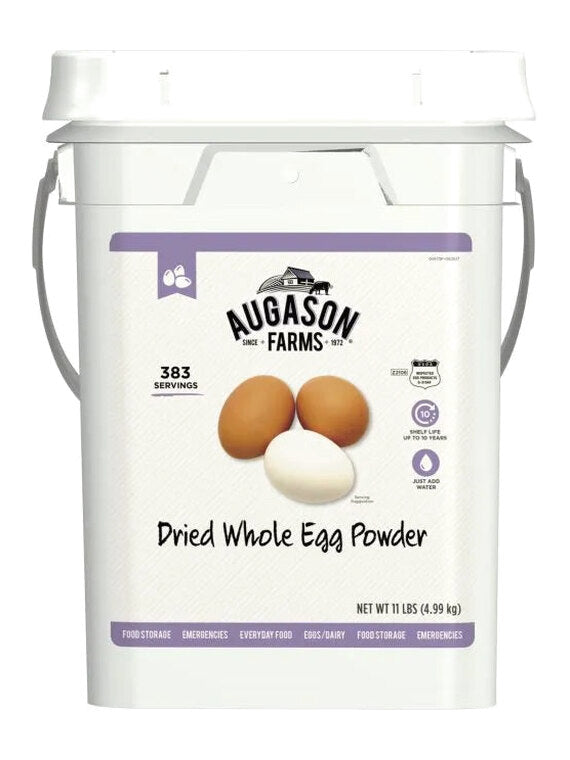 Augason Farms Dried Whole Egg Powder Emergency Food Supply, 11 Pound 4-Gallon Pail, 383 Servings