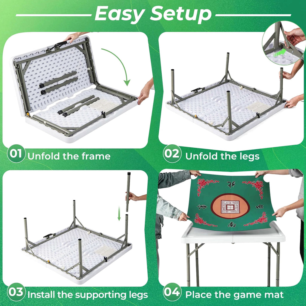 Costway Folding Mahjong Table With Cup Holders, Felt Mat And Carrying Handle - 35in x 35in x 29in