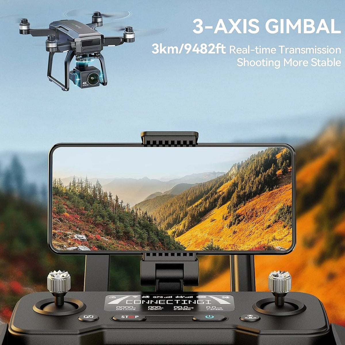 Bwine GPS Camera Drone With 4K Night Vision, 3-Axis Gimbal, 3 Batteries, Black - F7GB2 3B