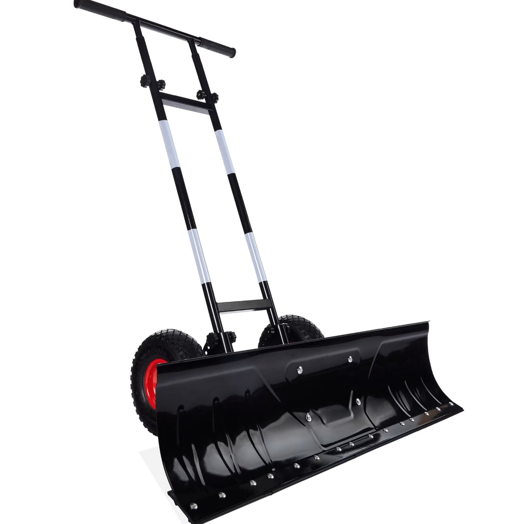 Best Choice Products 36in Galvanized Steel Blade Hand Snow Pusher With 2 Wheels, Adjustable Handle, Black