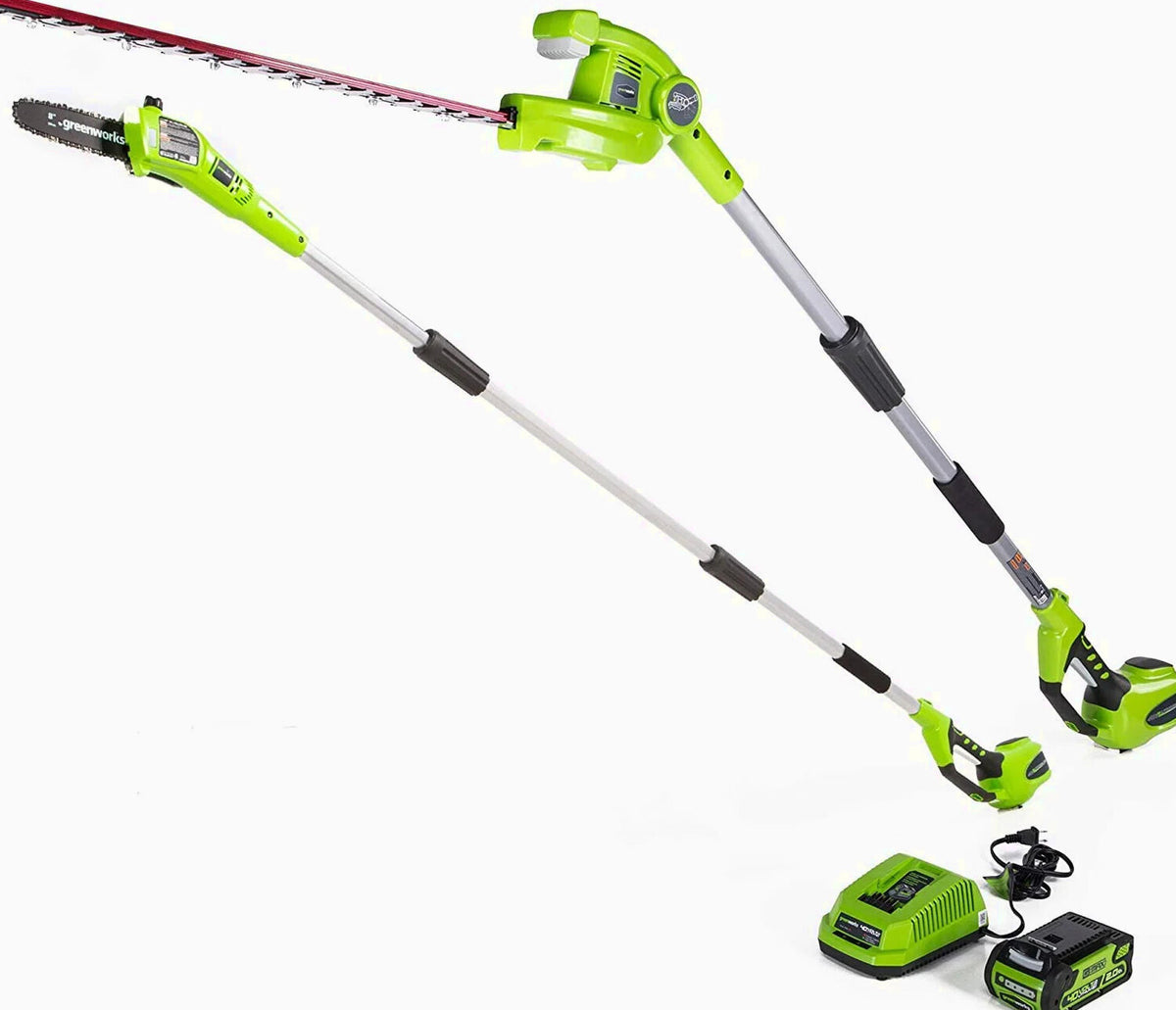 Greenworks 40V 20in Pole Saw With Hedge Trimmer Attachment, 2.0 Ah Battery And Charger