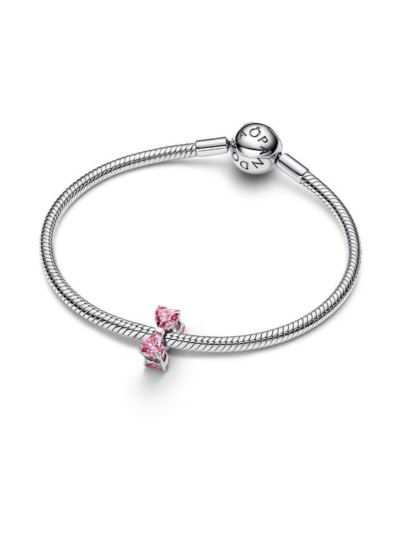 Pink Stone Bow Charm - Silver