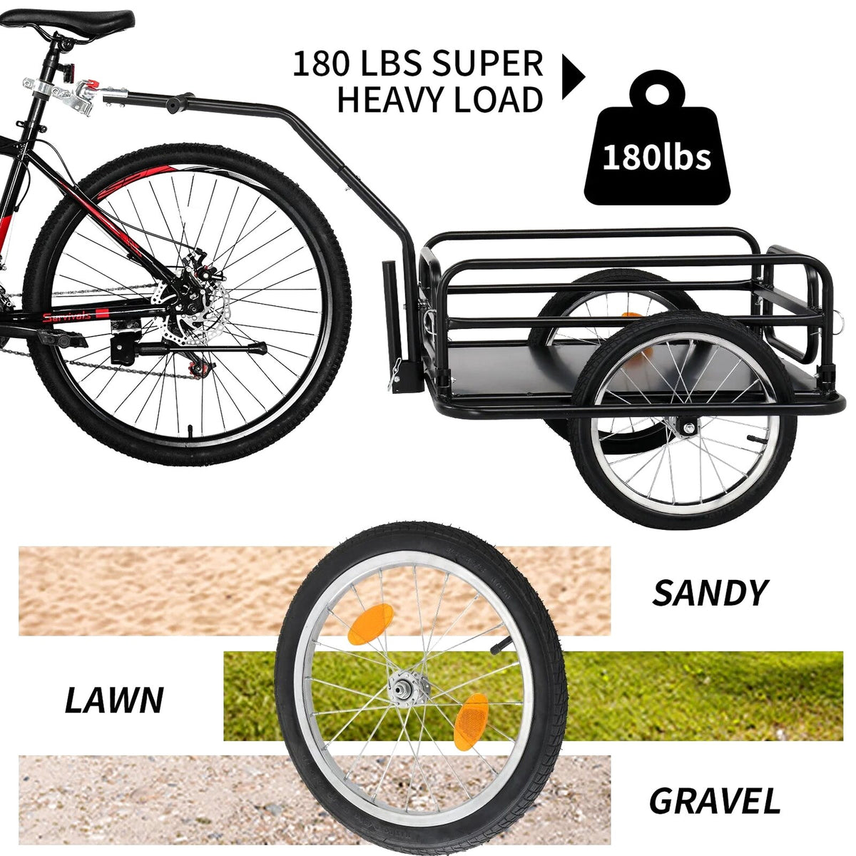 Ktaxon Two-Wheel Bicycle Cargo Trailer, Black, 16 in Inflatable Wheels