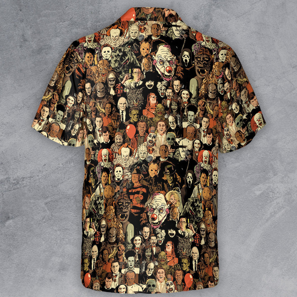 Horror Movie Characters Halloween Pattern Button Down Shirt