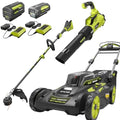 Ryobi 40V Brushless 20 in Self-Propelled Lawn Mower, Trimmer And Blower Kit With Dual Batteries And Chargers - RY401120-Y RY40270 RY40407BTLVNM
