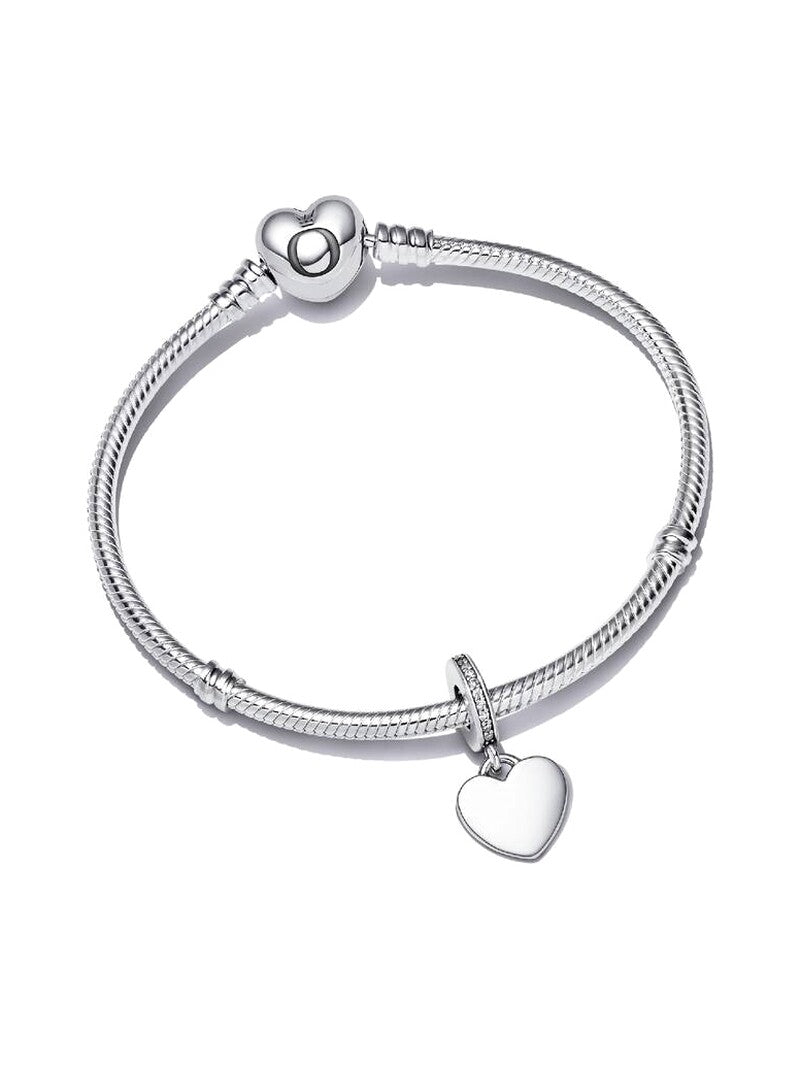 Sterling Silver Engravable Heart Charm Bracelet Set