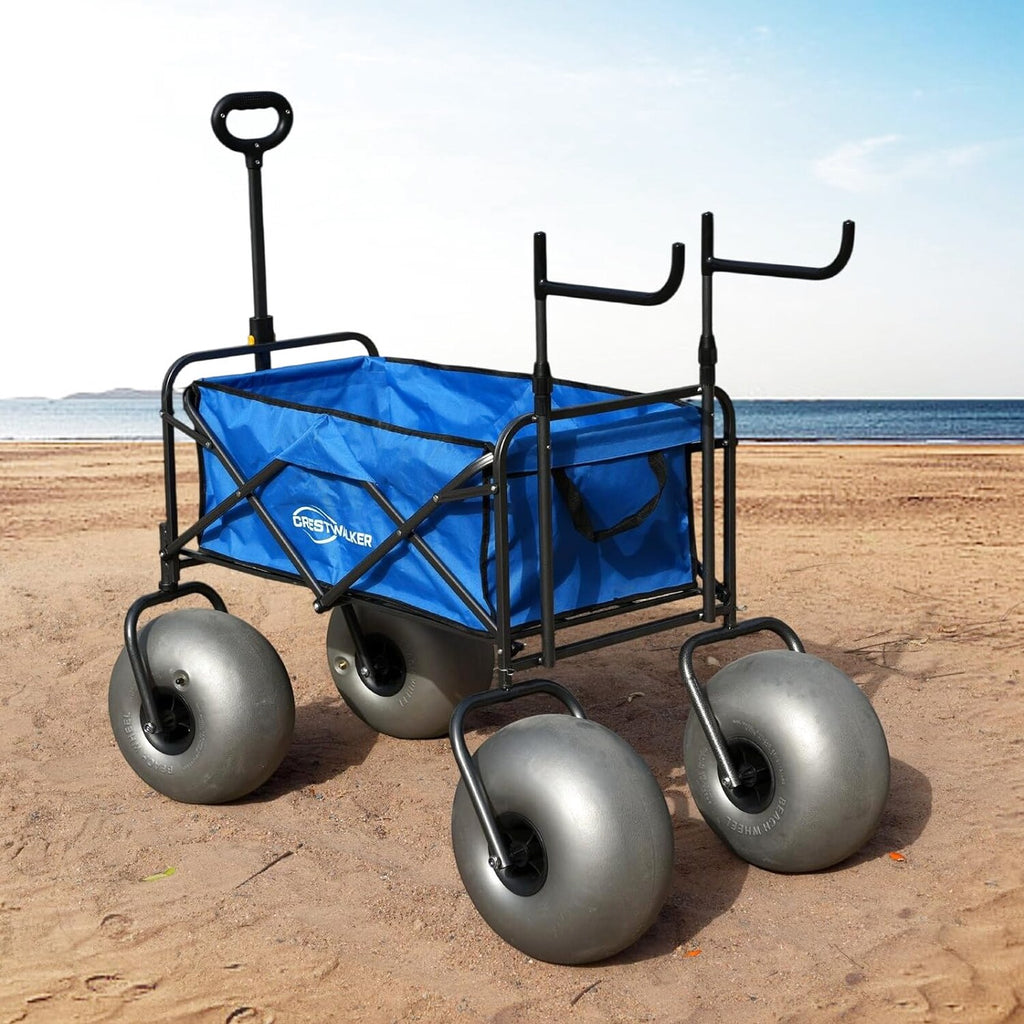 CRESTWALKER Beach Cart With 13in Balloon Wheels, Chair Racks And Pump - Beach Wagon