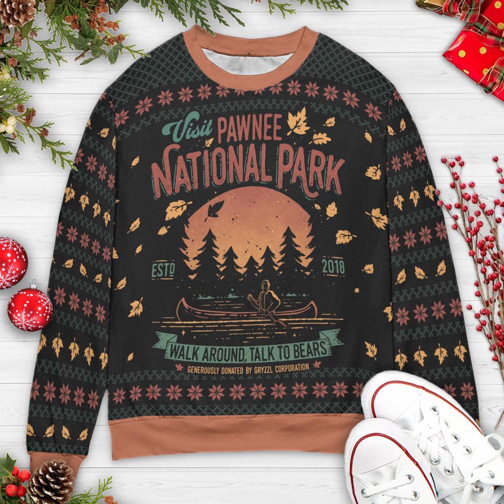 Talk To Bears Parks and Recreation Ugly Christmas Sweatshirt