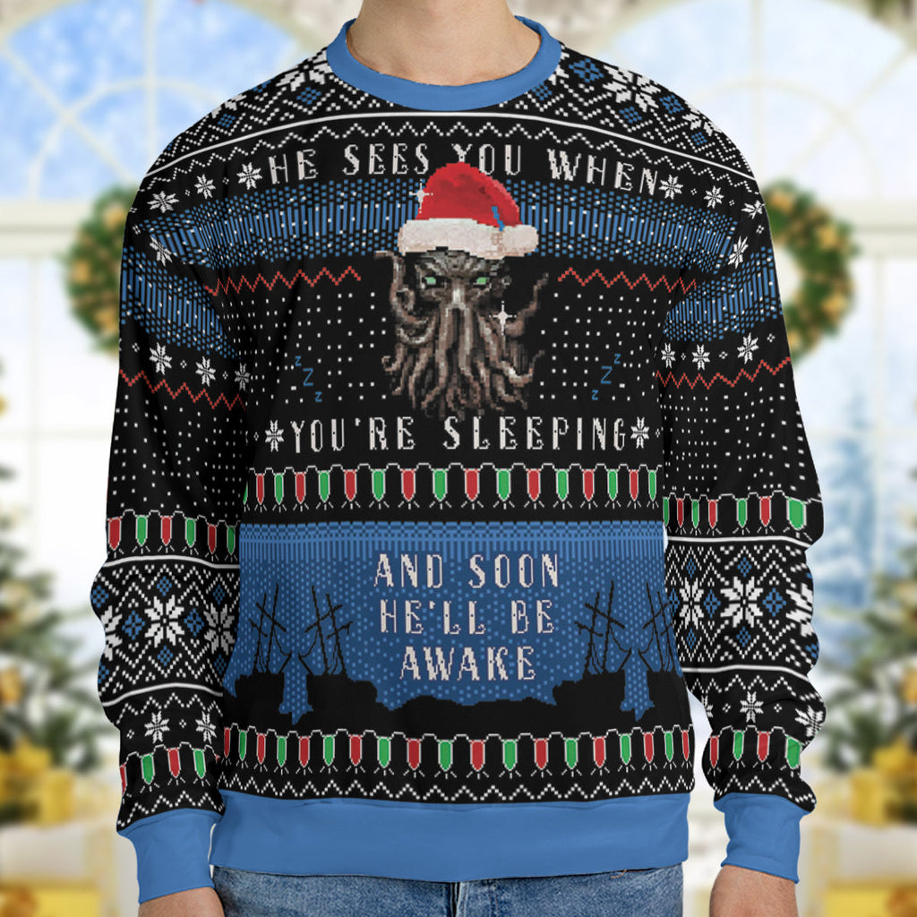Sleeping Awake Cthulhu Ugly Christmas Sweatshirt