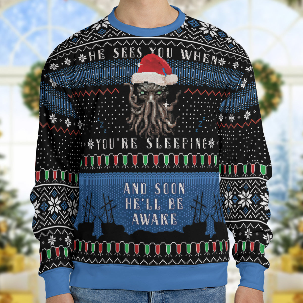 Sleeping Awake Cthulhu Ugly Christmas Sweatshirt