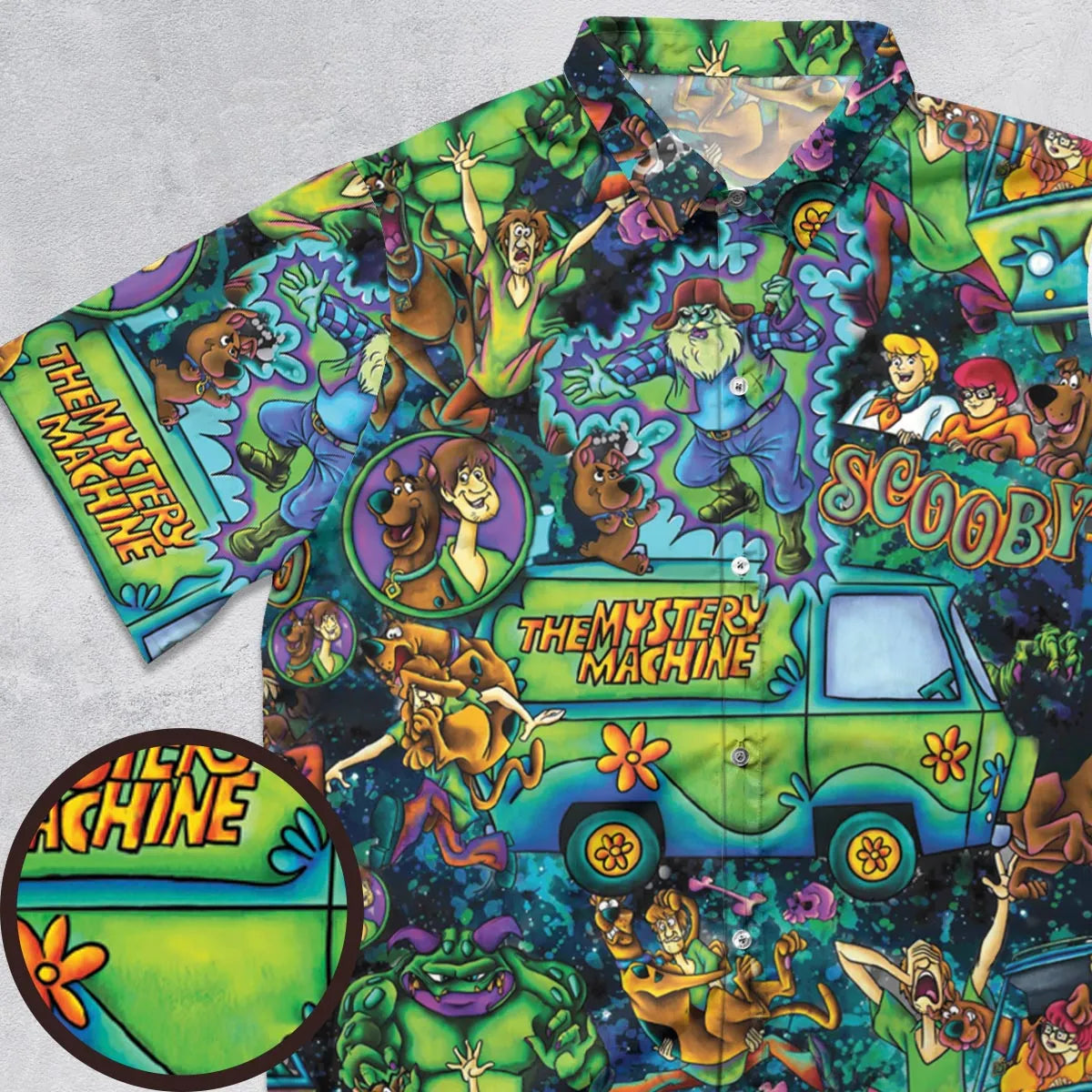Monsters Mayhem and The Mystery Machine Scooby Doo Button Down Shirt