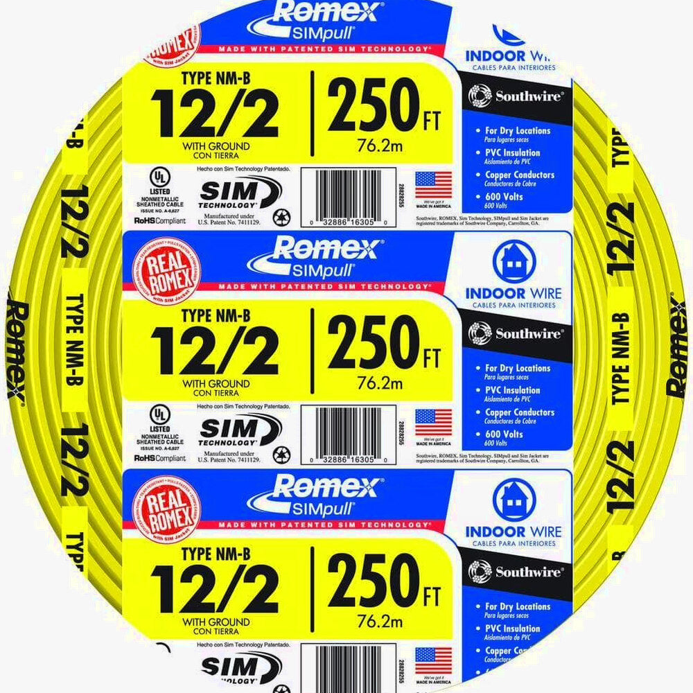 250 ft 12/2 Solid Romex SIMpull CU NM-B W/G Wire