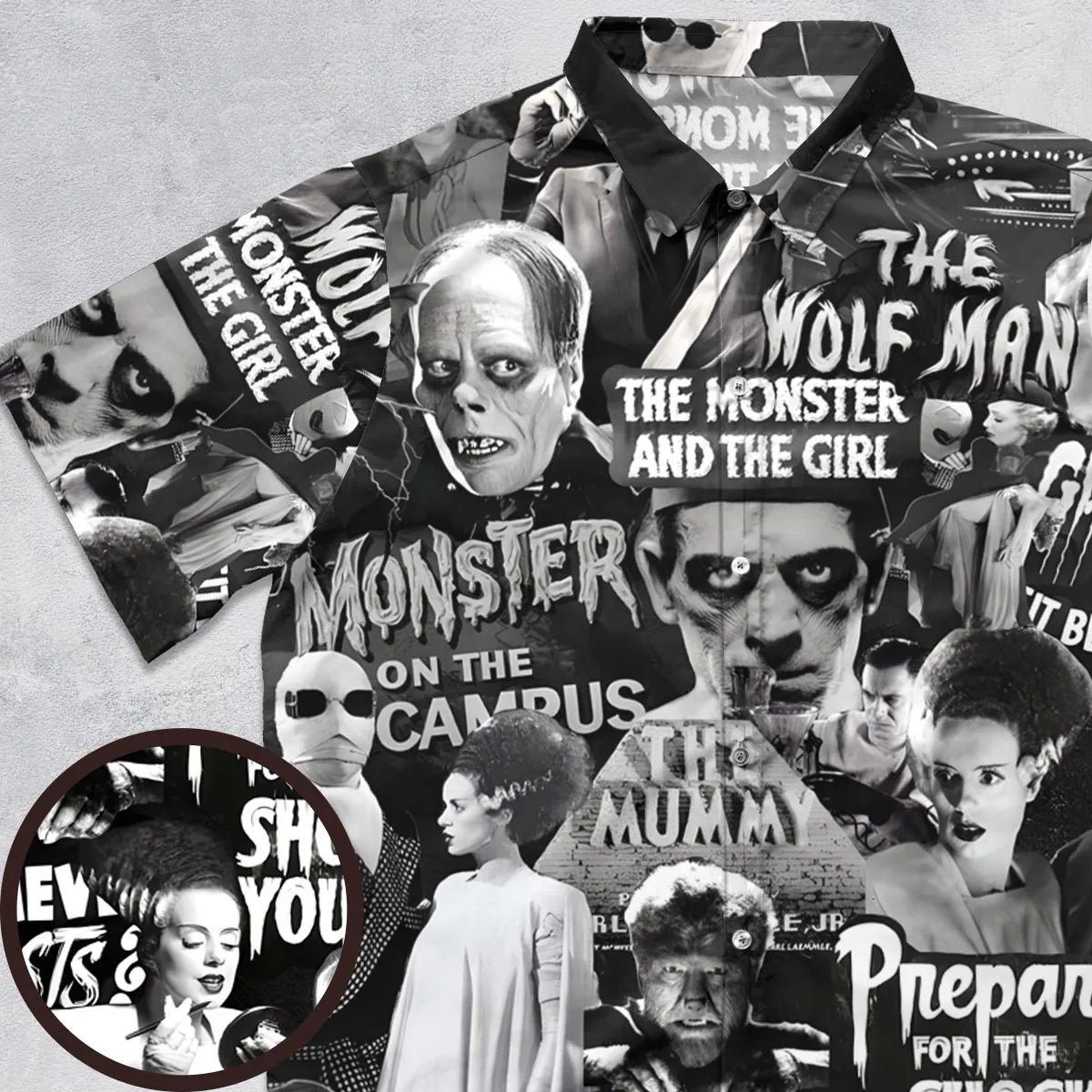 Universal Monsters Pattern Button Down Shirt