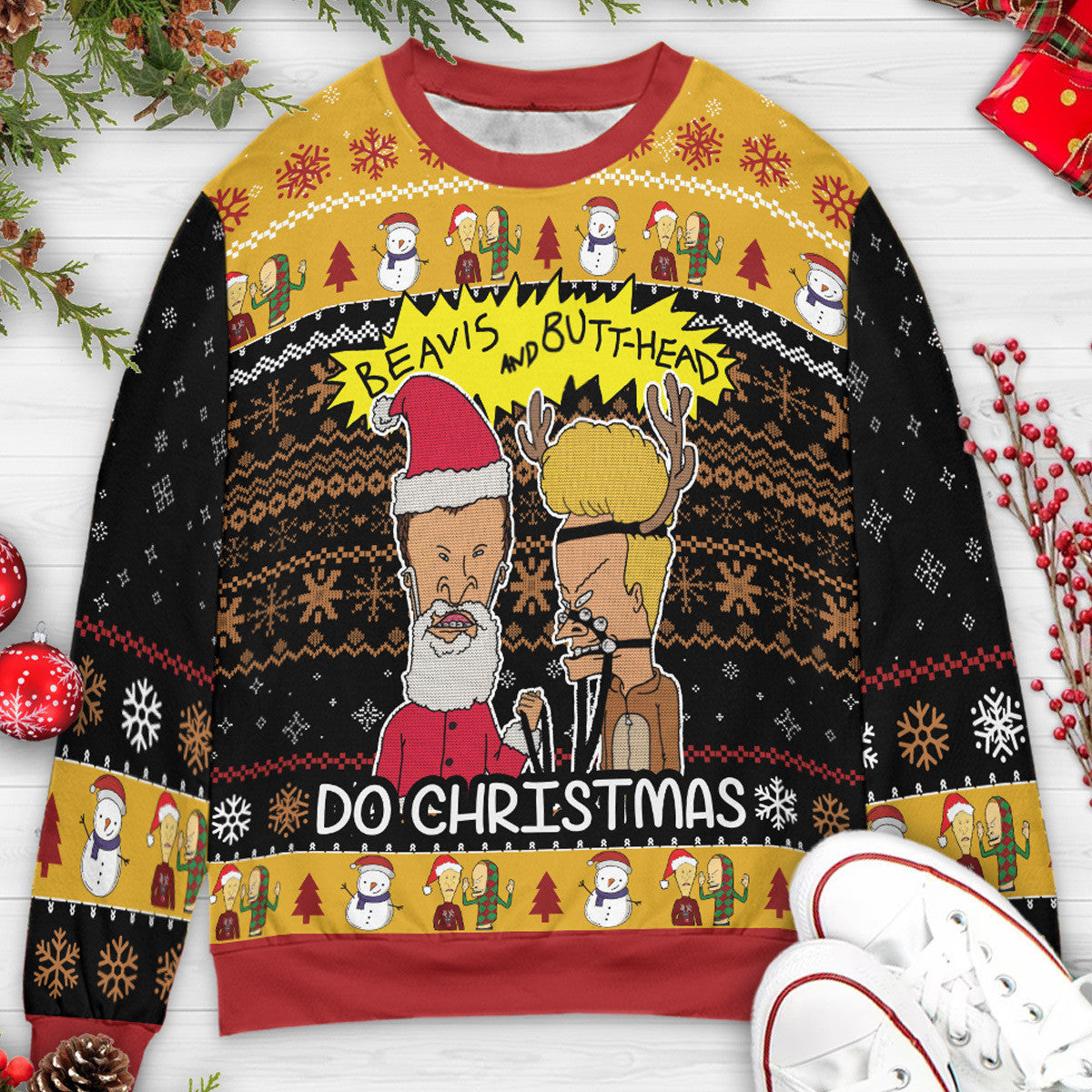 Do Christmas Beavis and Butt-head Ugly Christmas Sweatshirt