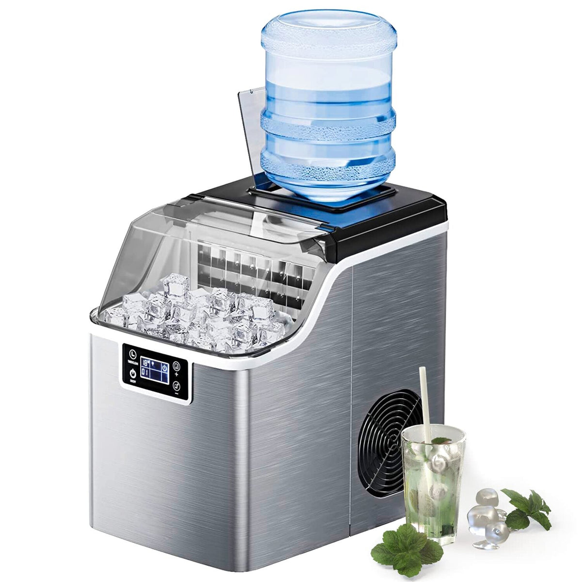 Countertop Ice Maker, 45 Lbs/24H, 24 Pcs In 13 Mins - Silver