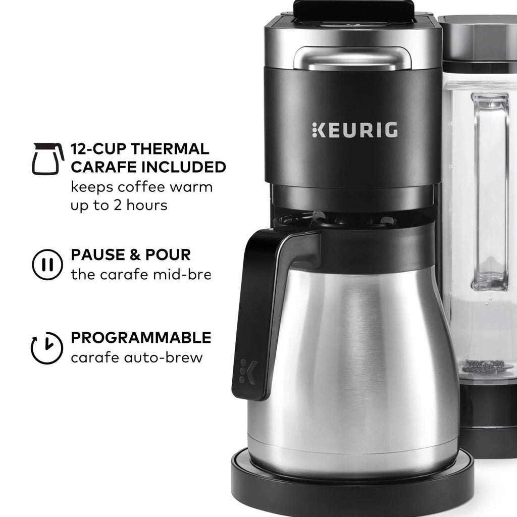 Keurig Single Serve & Carafe Coffee Maker, 60 oz Water Reservoir, 12-Cup Thermal Carafe - K-Duo Plus