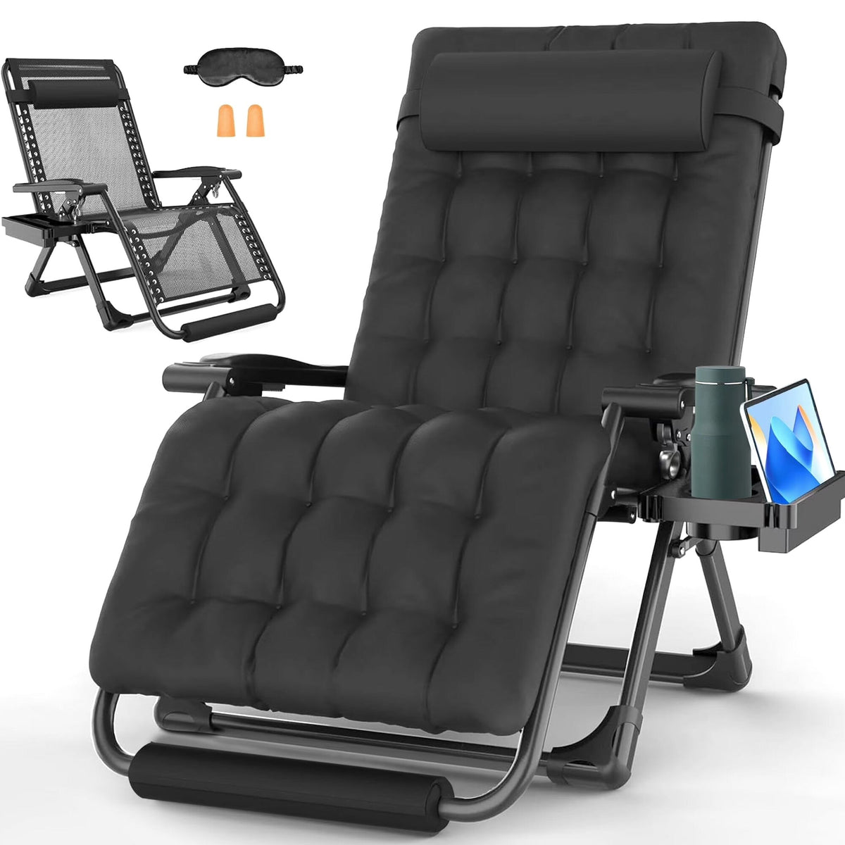 GVDV Zero Gravity Lounge Chair With Cushion And Cup Holder, 31 in D x 33 in W x 45 in H, Black