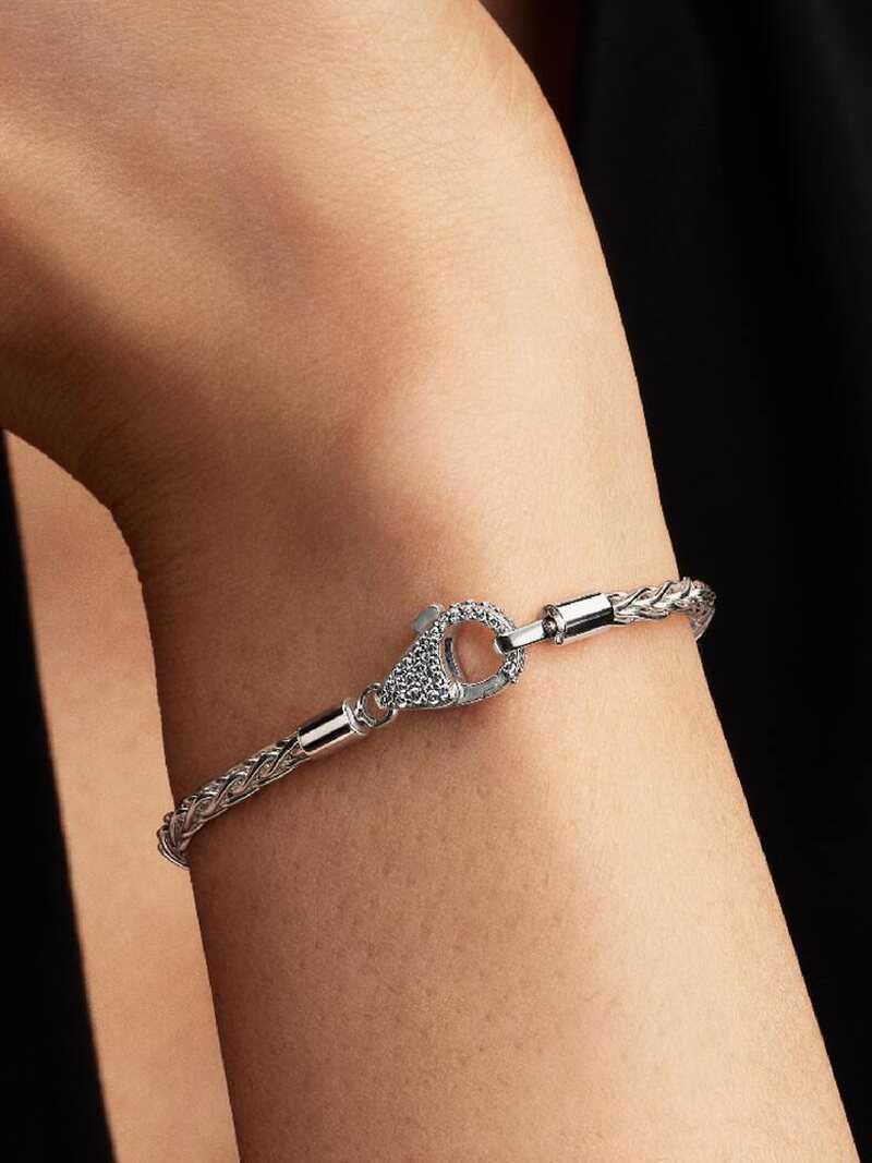 Pavé Clasp Double Foxtail Charm Bracelet
