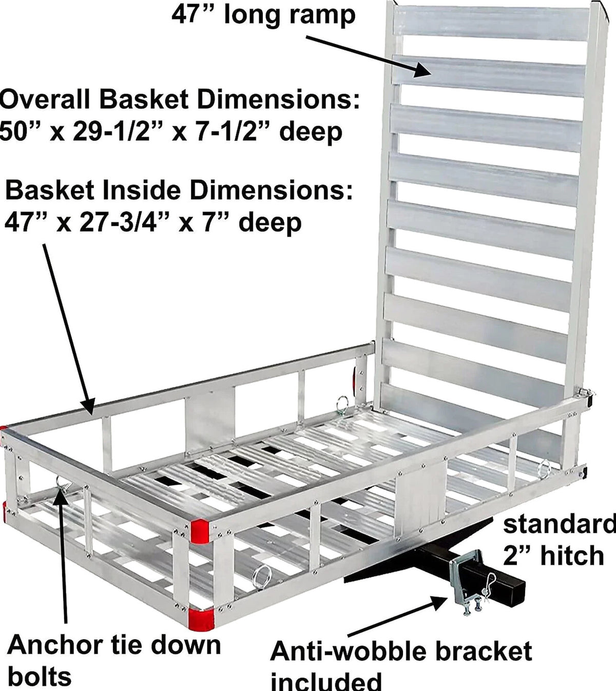 Aluminum Hitch Mount Cargo Carrier With 47 in Long Ramp, 1 Pack - 80779