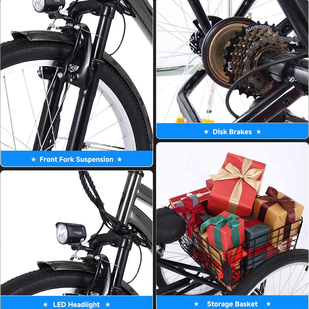 26 Inch Adult 3 Wheel Electric Tricycle With Basket, Fat Tires, 7 Speeds, 350W Motor, 36V 10Ah Battery - 0KT_3xfGu2r4etlrGenxGg69.