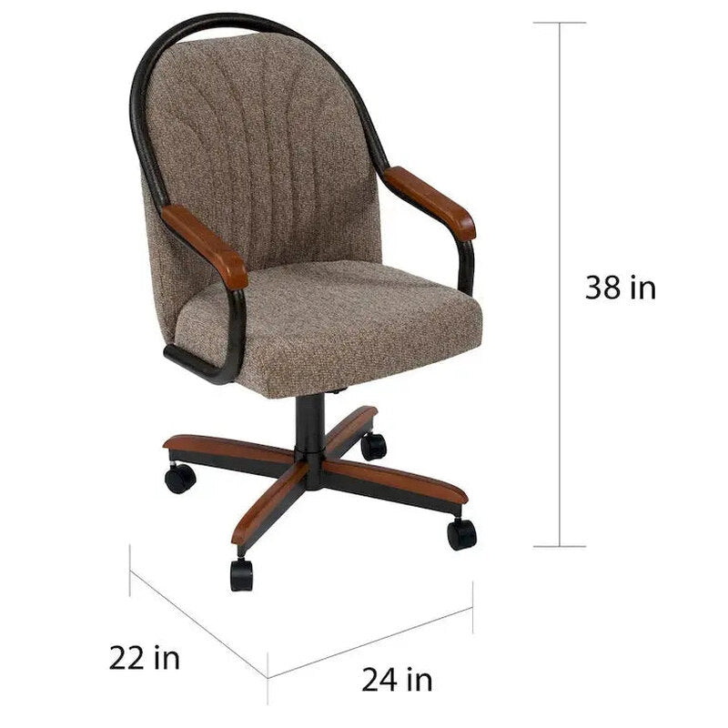 Casual Dining Swivel-Tilt Rolling Chair With Brown Fabric Upholstery
