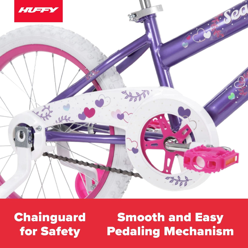 Huffy Sea Star 18in Kids Bicycle, Purple, Ages 4+, Training Wheels, Single-Speed