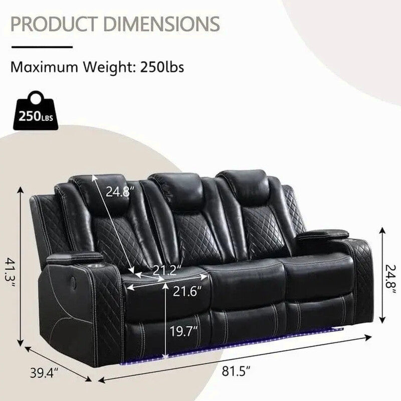 Power Reclining Living Room Sofa, 3 Seats, Faux Leather, 82 Inches Wide - Dual Recliners