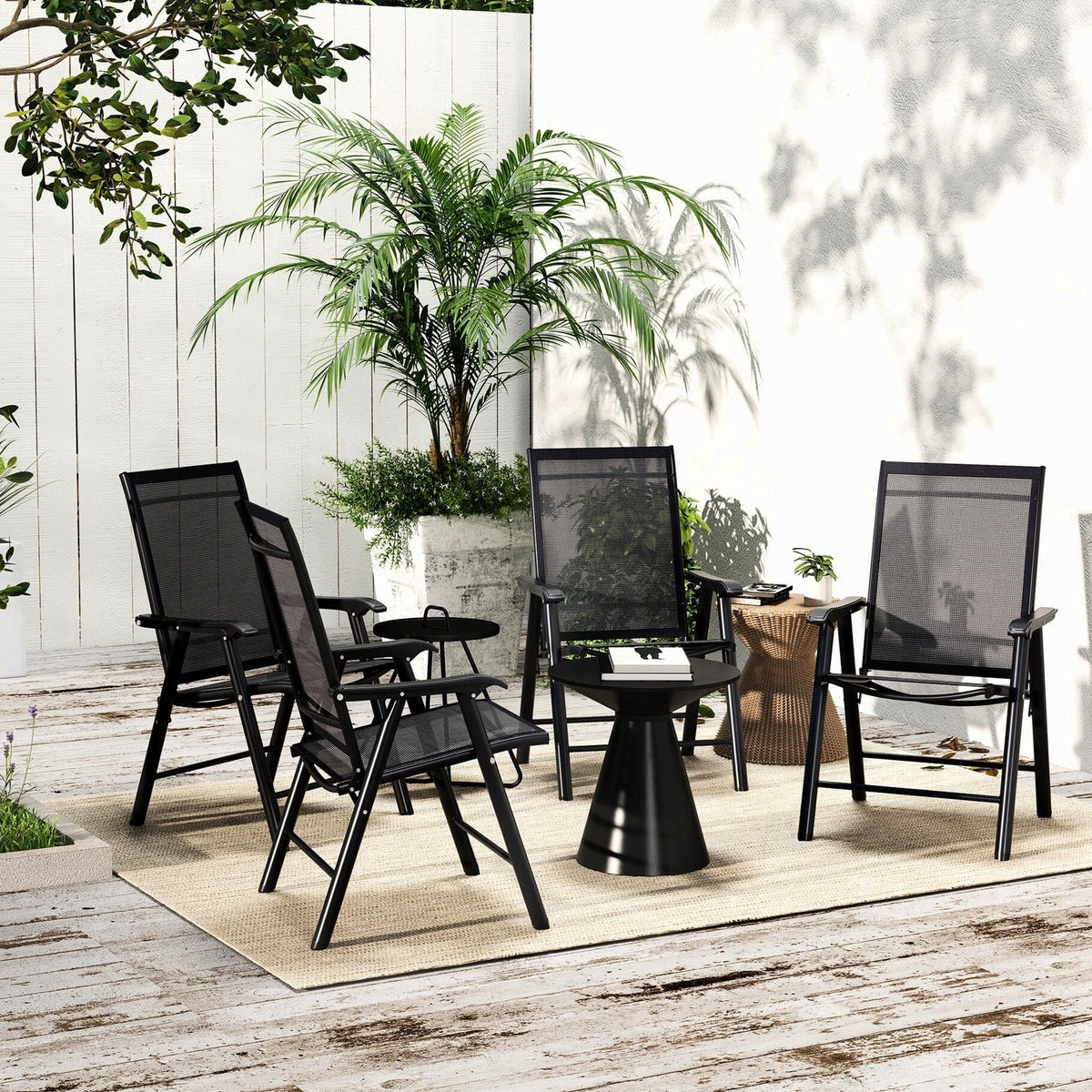 Patio Folding Stackable Outdoor Sling Chairs, 4 Count, Black - 22.87in L x 25.15in W x 37in H