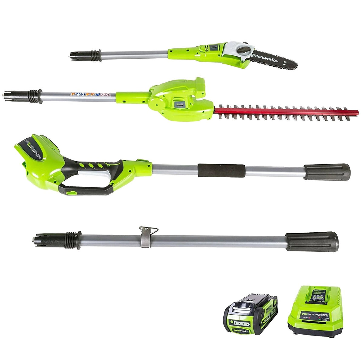 Greenworks 40V 20in Pole Saw With Hedge Trimmer Attachment, 2.0 Ah Battery And Charger