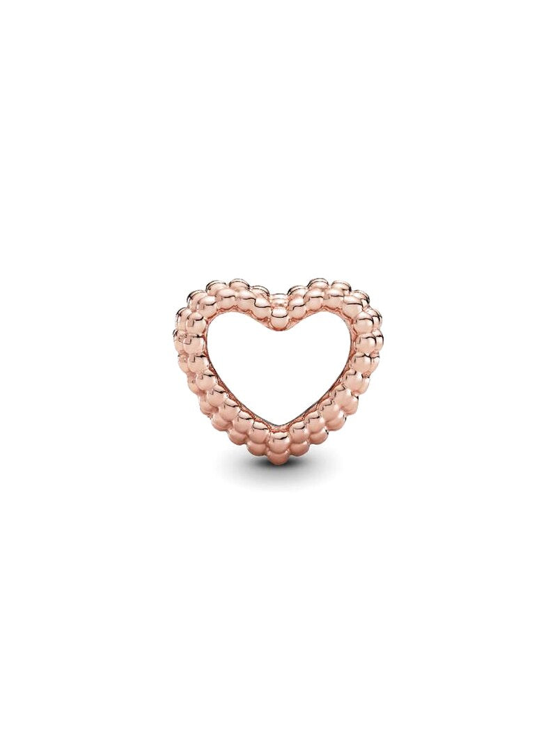 Beaded Open Heart Charm - Rose Gold