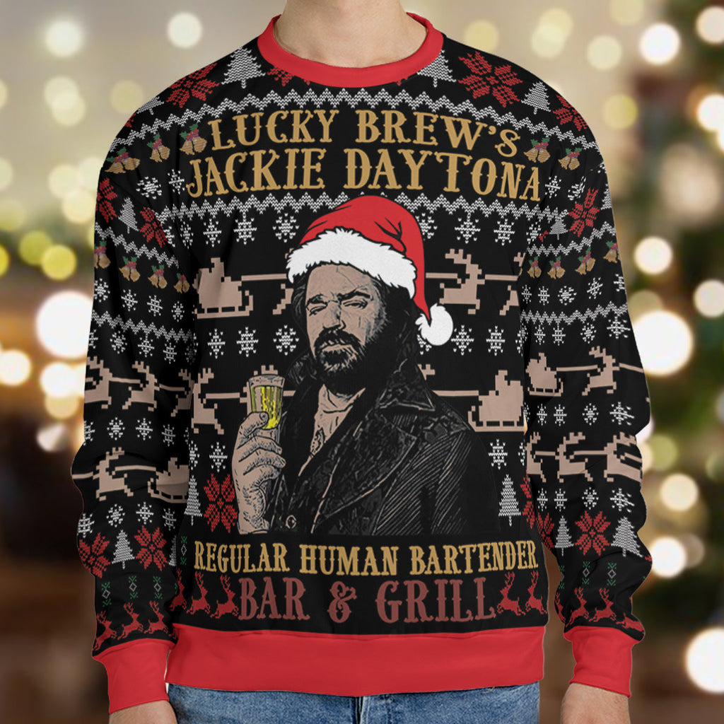 Jackie Daytona Regular Human What We Do In The Shadows Ugly Christmas Sweatshirt