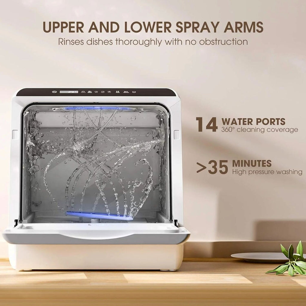 NOVETE Countertop Dishwasher, 5 L Water Tank, 5 Programs, White - TDQR01