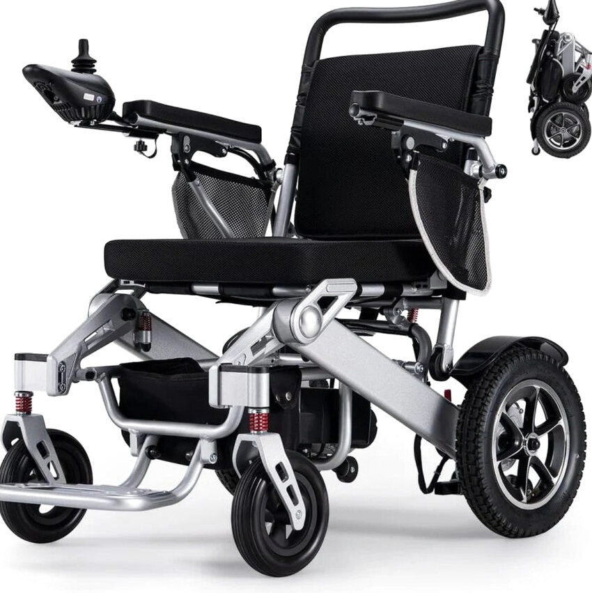 VERPAL Foldable Power Wheelchair, 25 Miles, 500W Dual Motors, 38in D x 25in W x 37in H - Silver Gray