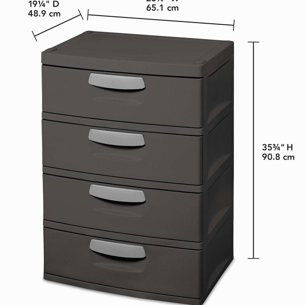 Sterilite Heavy-Duty 4 Drawer Plastic Storage Unit, Flat Gray