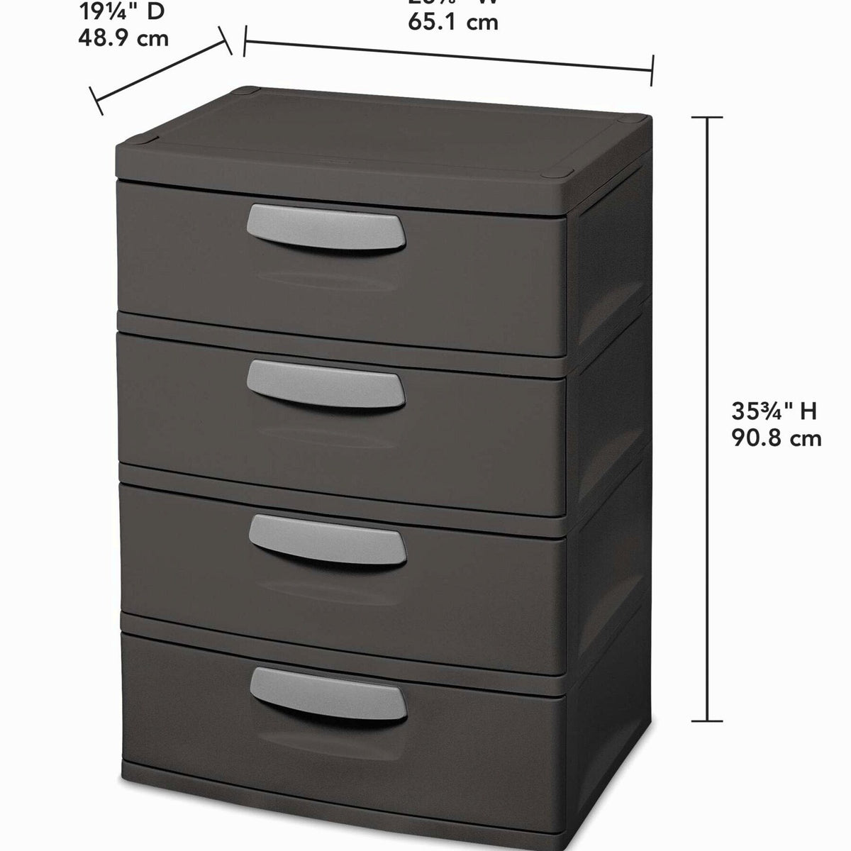 Sterilite Heavy-Duty 4 Drawer Plastic Storage Unit, Flat Gray