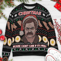 Christmas Because I don't care if It's Merry Ron Swanson Parks and Recreation Ugly Christmas Sweatshirt