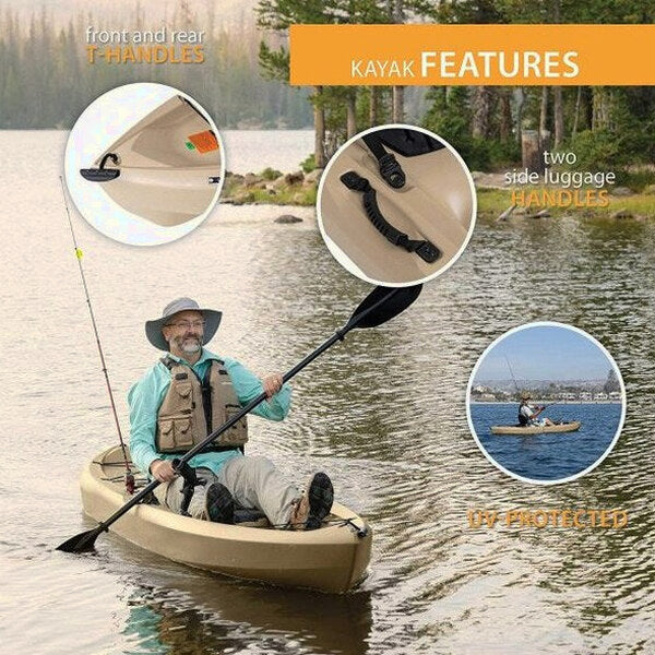 Lifetime Fishing Kayak 10ft 2-Pack With Paddles, UV-Protected HDPE, Tan - Tamarack Angler 100