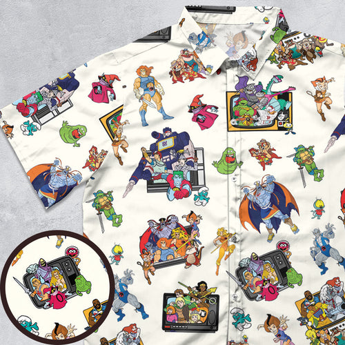 80s Famous Cartoon Characters Pattern Button Down Shirt