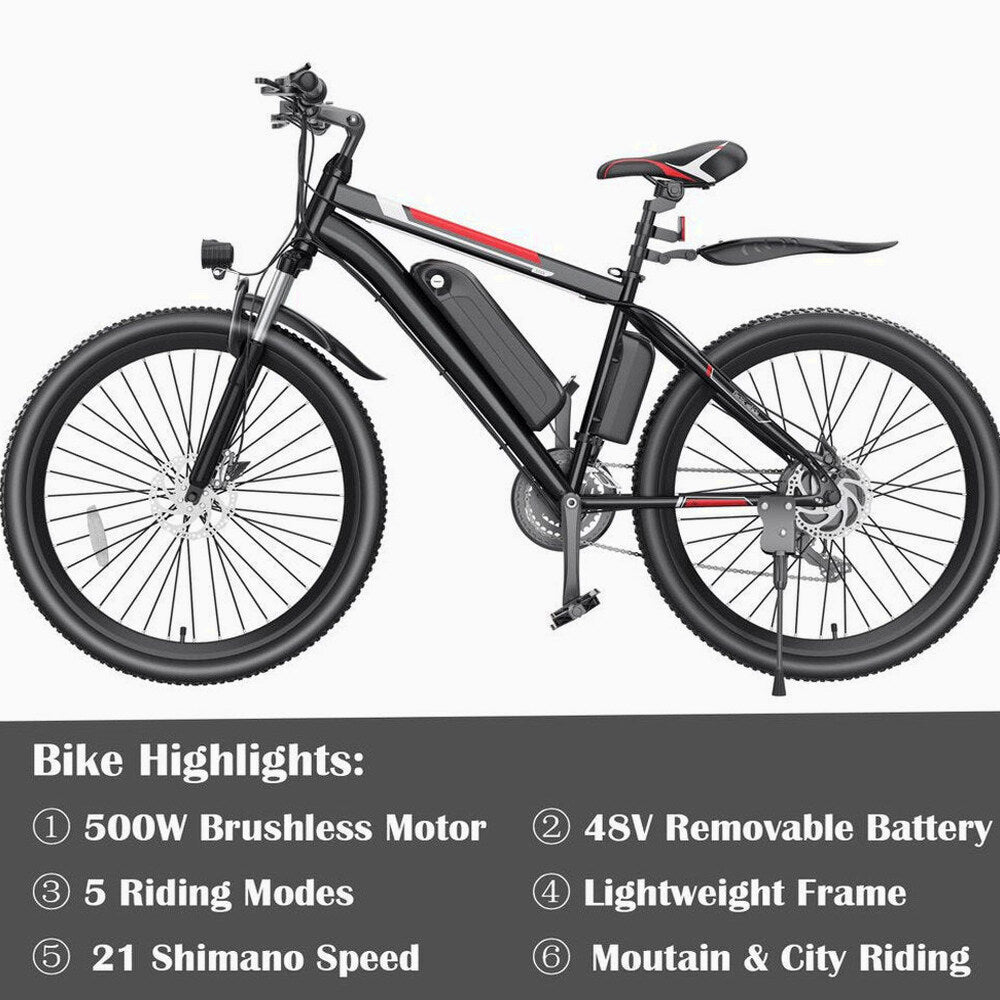Gocio Adult Electric Mountain Bike 26 inch 500W 48V 7.8AH