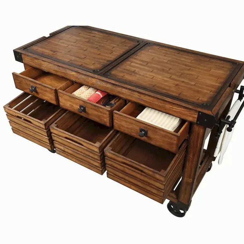 Kitchen Cart Rolling Island With 3 Storage Drawers - Distressed Chestnut