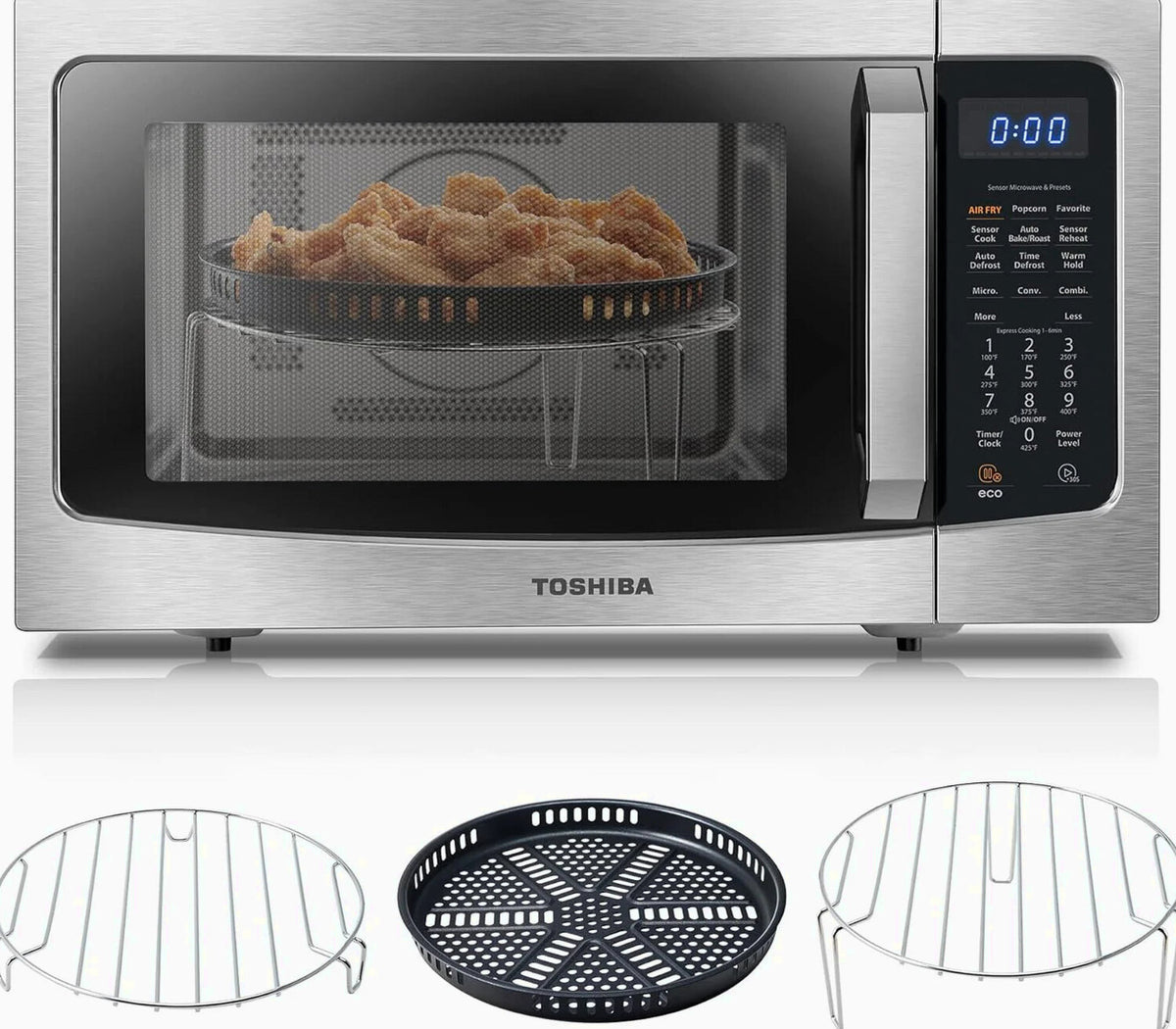 TOSHIBA 4-in-1 Countertop Microwave Oven, 1.5 Cu Ft, 1000W, Silver - ML-EC42P(SS)