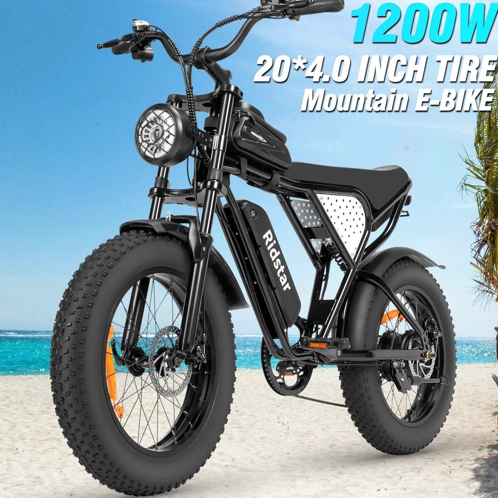 1500W Electric Mountain Bike 48V 20Ah, 20 inch Fat Tires, Shimano 7-Speed, Full Suspension - q20-1500w
